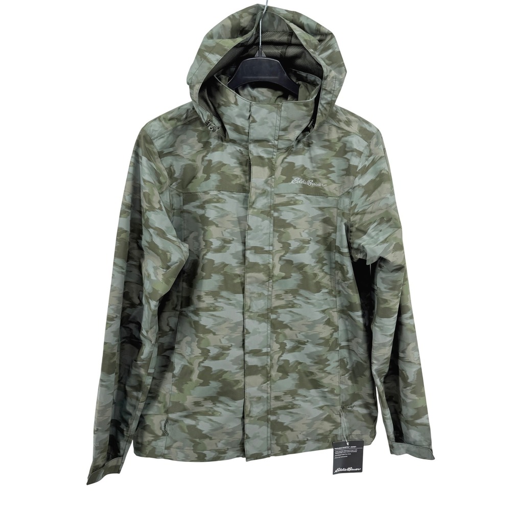 NEW Eddie Bauer Rainfoil Jacket Mens Medium Rain Loden Camo Packable Waterproof